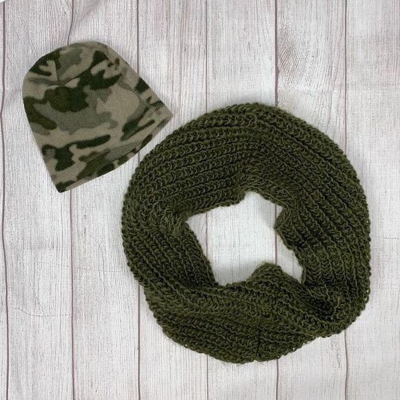 Infinity scarf large knit and fleece camo beanie hat - Picture 1 of 4